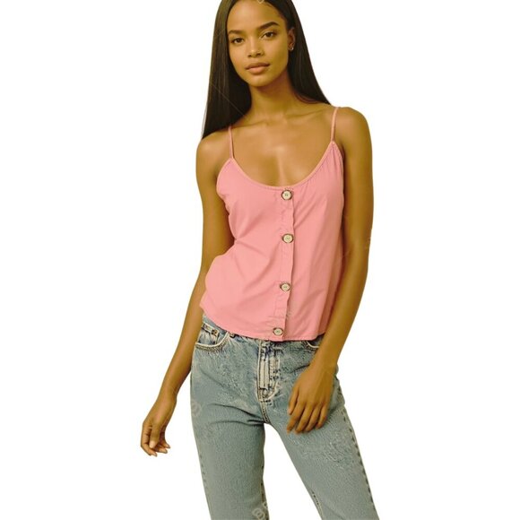 RUE 21 Spaghetti Strap Coral Tank Top with Wooden Buttons NEW Size Large - Picture 1 of 11